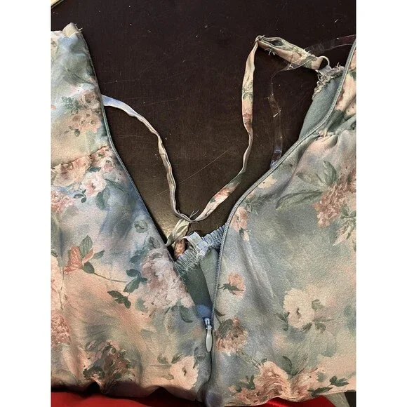 Wild Fable Dress Womens Small Blue Floral Satin Maxi Sundress Ruffle Hem - Picture 11 of 12